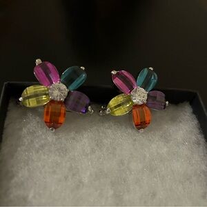Multi Gemstone Sterling Flower Brooches